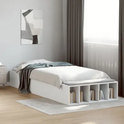 The Living Store Posteljni okvir bel 75x190 cm inženirski les - Posteljni Okvir