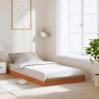 The Living Store Posteljni okvir voščeno rjav 75x190 cm trdna borovina - Posteljni Okvir