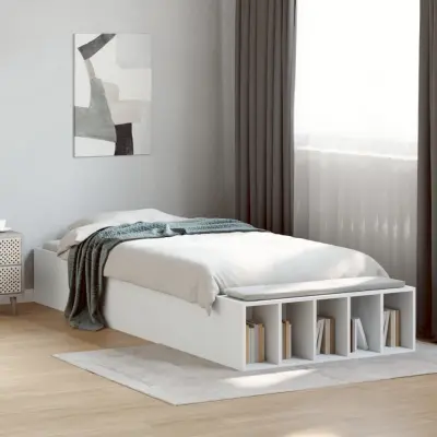 The Living Store Posteljni okvir bel 100x200 cm inženirski les - Posteljni Okvir