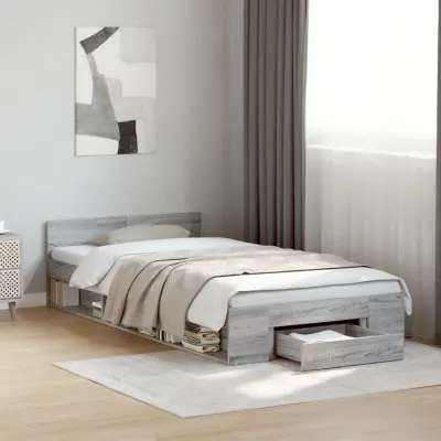 The Living Store Posteljni okvir s predalom siva sonoma 75x190 cm inženirski les - Posteljni Okvir