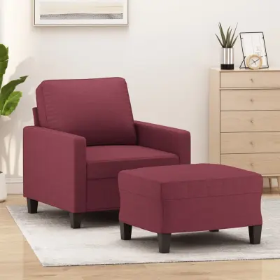 The Living Store Fotelj s stolčkom za noge vinsko rdeč 60 cm blago - Kavč S Stolčkom Za Noge