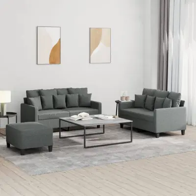 The Living Store Sedežna garnitura z blazinami 3-delna temno sivo blago - Sedežna Garnitura