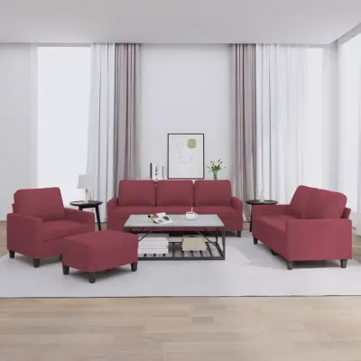 The Living Store Sedežna garnitura 4-delna z blazinami vinsko rdeče blago - Sedežna Garnitura