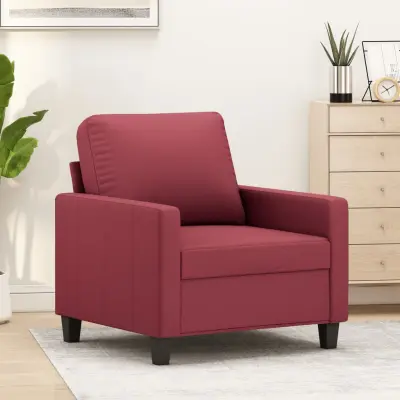 The Living Store Fotelj vinsko rdeč 60 cm umetno usnje - Enosed