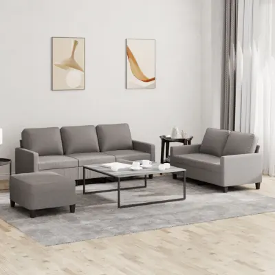 The Living Store Sedežna garnitura z blazinami 3-delna taupe blago - Sedežna Garnitura