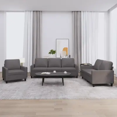 The Living Store Sedežna garnitura 3-delna z blazinami sivo umetno usnje - Sedežna Garnitura
