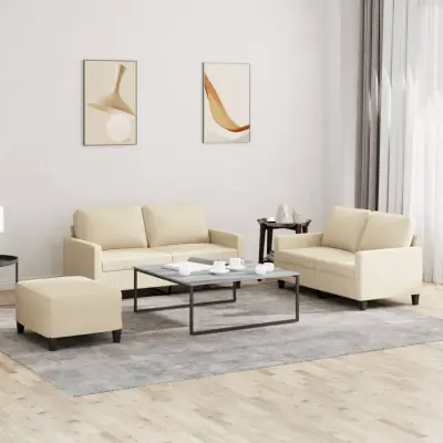 The Living Store Sedežna garnitura 3-delna z blazinami krem blago - Sedežna Garnitura