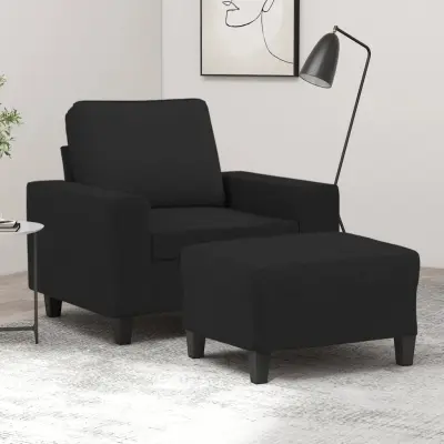 The Living Store Fotelj s stolčkom za noge črn 60 cm blago - Kavč S Stolčkom Za Noge