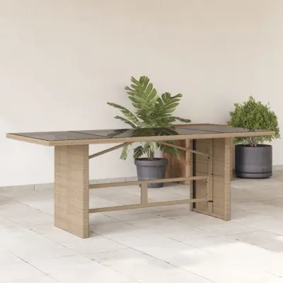 The Living Store Vrtna miza s stekleno površino bež 190x80x75 cm poli ratan - Vrtna Miza
