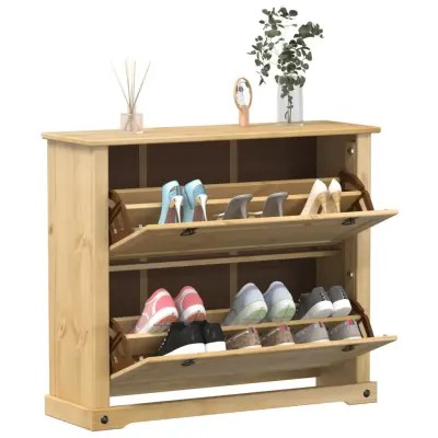 The Living Store Omara za čevlje Corona 99x32x85 cm trdna borovina - Omarica Za Čevlje