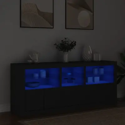 The Living Store Komoda z LED lučkami črna 162x37x67 cm - Komoda