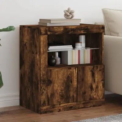 The Living Store Komoda z LED lučkami dimljen hrast 60,5x37x67 cm - Komoda