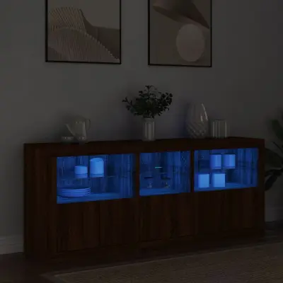 The Living Store Komoda z LED lučkami dimljen rjav hrast 162x37x67 cm - Komoda