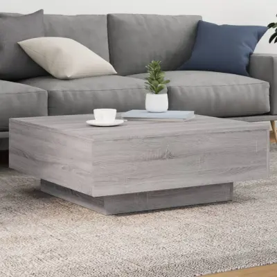 The Living Store Klubska mizica z LED lučkami siva sonoma 80x80x31 cm - Klubska Mizica
