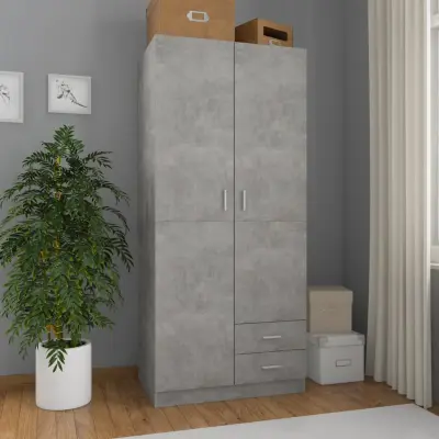 The Living Store Garderobna omara betonsko siva 80x52x180 cm inženirski les - Garderobna Omara