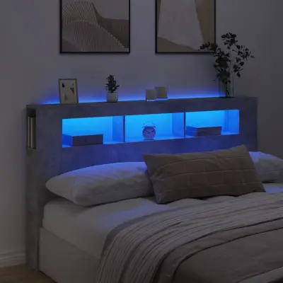 The Living Store LED posteljno vzglavje betonsko sivo 180x18,5x103,5 cm inž. les - LED Posteljno Vzglavje