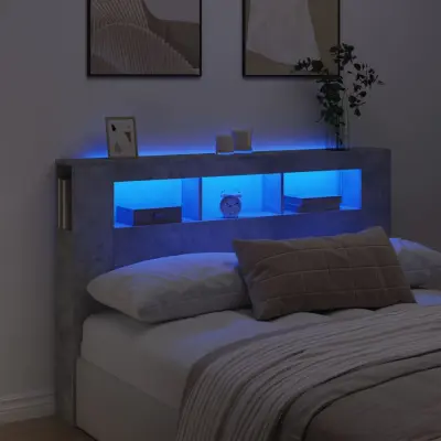 The Living Store LED posteljno vzglavje betonsko sivo 160x18,5x103,5 cm inž. les - LED Posteljno Vzglavje