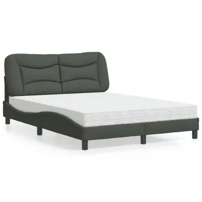 The Living Store Postelja z vzmetnico temno siv 140x190 cm blago - Postelja