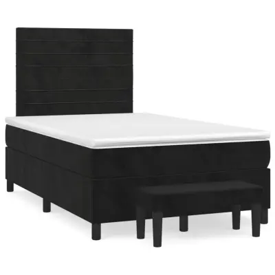 The Living Store Box spring postelja z vzmetnico črna 120x190 cm žamet - Box Spring Postelja