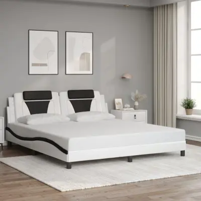 The Living Store Posteljni okvir z vzglavjem bel in črn 180x200 cm umetno usnje - Posteljni Okvir