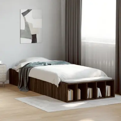 The Living Store Posteljni okvir rjav hrast 100x200 cm inženirski les - Posteljni Okvir