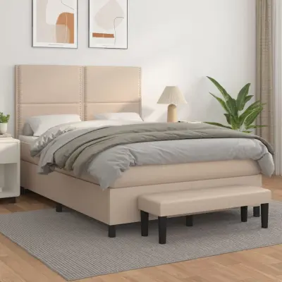 The Living Store Box spring postelja z vzmetnico kapučino 140x190cm umetno usnje - Box Spring Postelja