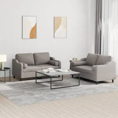 The Living Store Sedežna garnitura z vzglavniki 2-delna taupe blago - Sedežna Garnitura
