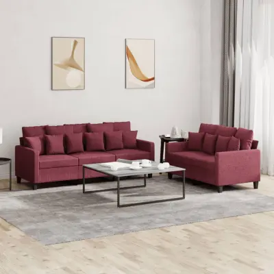 The Living Store Sedežna garnitura 2-delna z blazinami vinsko rdeče blago - Sedežna Garnitura