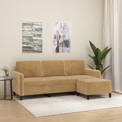 The Living Store Kavč trosed s stolčkom za noge rjav 180 cm žamet - Trosed S Stolčkom Za Noge