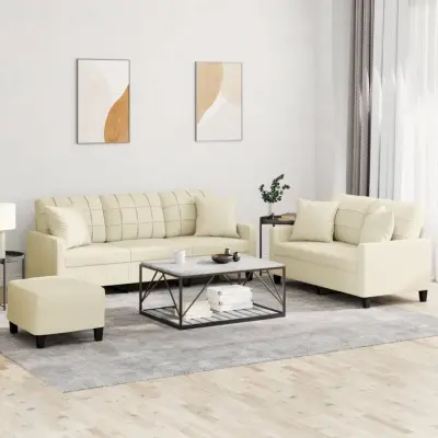 The Living Store Sedežna garnitura z vzglavniki 3-delna krem umetno usnje - Sedežna Garnitura