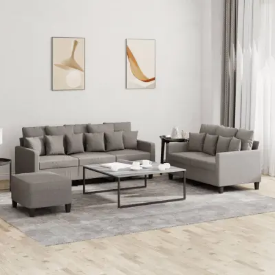 The Living Store Sedežna garnitura z blazinami 3-delna taupe blago - Sedežna Garnitura