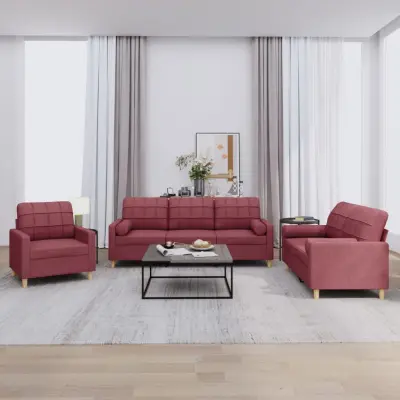 The Living Store Sedežna garnitura z vzglavniki 3-delna vinsko rdeče blago - Sedežna Garnitura