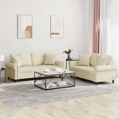 The Living Store Sedežna garnitura z vzglavniki 2-delna krem umetno usnje - Sedežna Garnitura