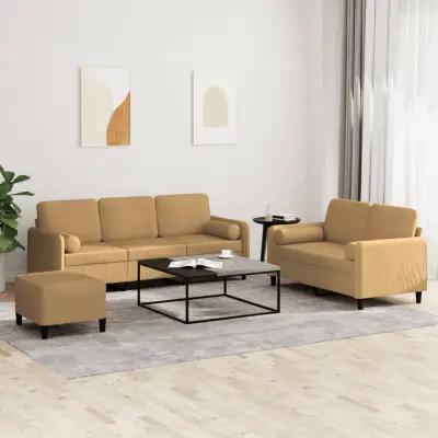 The Living Store Sedežna garnitura 3-delna z vzglavniki rjav žamet - Sedežna Garnitura