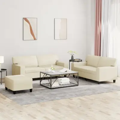 The Living Store Sedežna garnitura 3-delna krem umetno usnje - Sedežna Garnitura