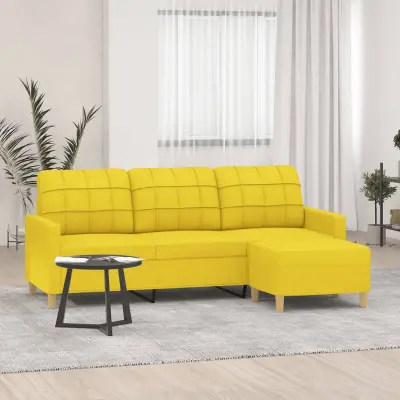 The Living Store Kavč trosed s stolčkom za noge rumen 180 cm blago - Trosed S Stolčkom Za Noge