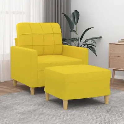 The Living Store Fotelj s stolčkom za noge svetlo rumen 60 cm blago - Kavč S Stolčkom Za Noge