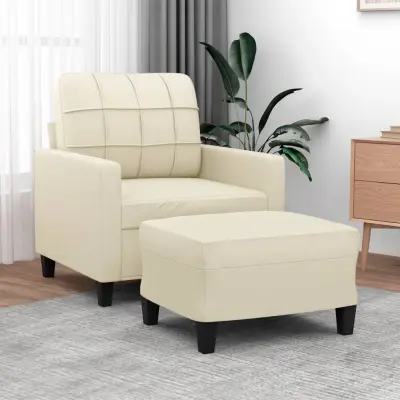 The Living Store Fotelj s stolčkom za noge krem 60 cm umetno usnje - Kavč S Stolčkom Za Noge
