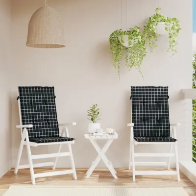 The Living Store Blazine za stole 2 kosa črno karo blago - Blazina Za Stol Z Visokim Naslonjalom