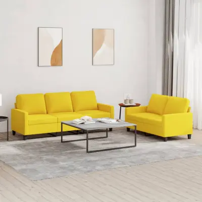 The Living Store Sedežna garnitura z blazinami 2-delna svetlo rumeno blago - Sedežna Garnitura