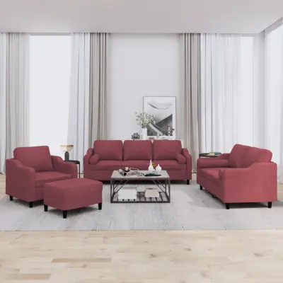 The Living Store Sedežna garnitura z vzglavniki 4-delna vinsko rdeče blago - Sedežna Garnitura