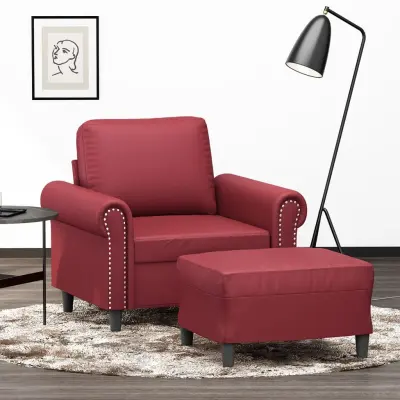 The Living Store Fotelj s stolčkom za noge vinsko rdeč 60 cm umetno usnje - Kavč S Stolčkom Za Noge