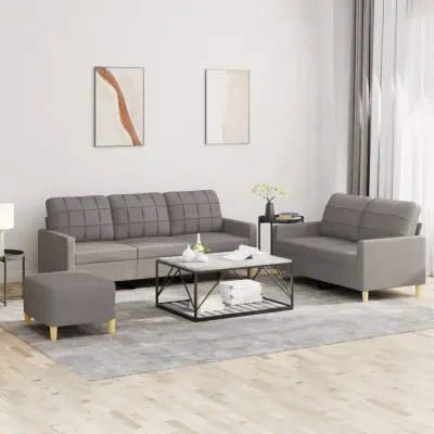 The Living Store Sedežna garnitura z blazinami 3-delna taupe blago - Sedežna Garnitura