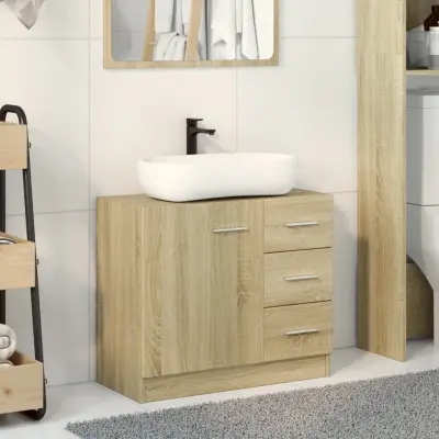The Living Store Omarica za umivalnik sonoma hrast 63x30x54 cm iverna plošča - Omarica Za Umivalnik
