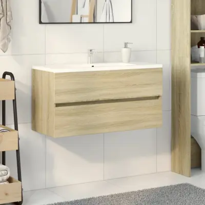 The Living Store Omarica za umivalnik sonoma hrast 90x38,5x45 cm iverna plošča - Omarica Za Umivalnik