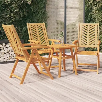 The Living Store Vrtni stoli s prilagodljivim naslonjalom 3 kosi trdna akacija - Vrtni Naslanjač