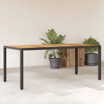 The Living Store Vrtna miza z leseno akacijevo ploščo črna 190x90x75 cm PE ratan - Vrtna Miza