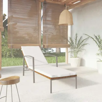 The Living Store Vrtni ležalnik z blazino poli ratan rjave barve - Ležalnik