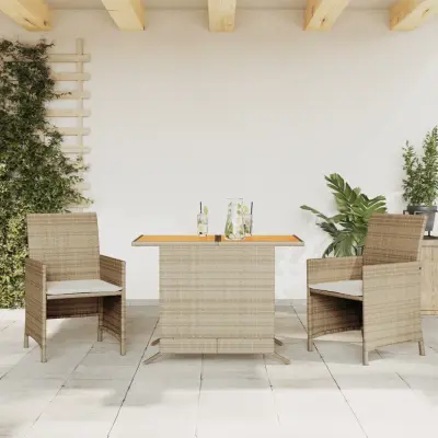 The Living Store Bistro garnitura 3-delna z blazinami bež poli ratan - Bistro Garnitura