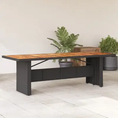 The Living Store Vrtna miza z leseno akacijevo ploščo črna 240x90x75 cm PE ratan - Vrtna Miza